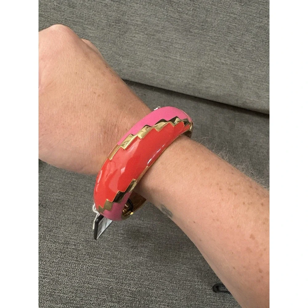 Bijoux‎ Terner Gold Pink Red Enamel Fire BR Tone Clamp Bracelet New With Tag $98